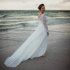A-Line Long Sleeve Lace Wedding Dress with Corset Back - view 4