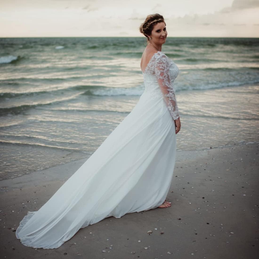 A-Line Long Sleeve Lace Wedding Dress with Corset Back - view 4