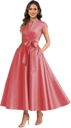 Coral satin mother of the bride dress main color view