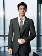 Three-Piece Subtle Pinstripe Wool Wedding Suit | Classic Tailored Formal Groom Suit