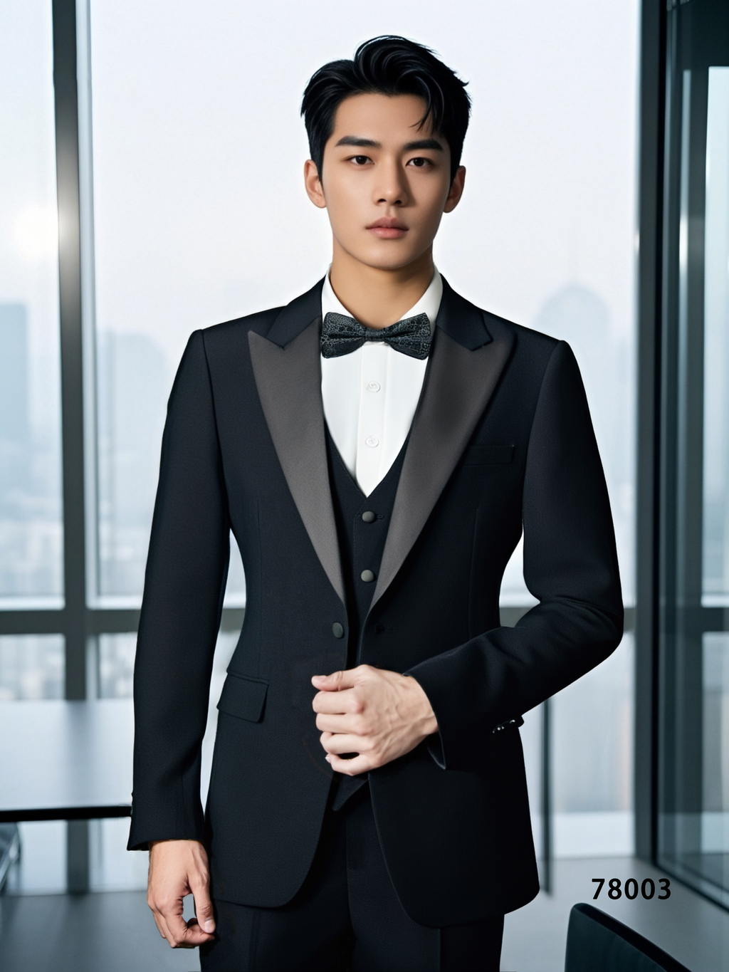 Three-Piece Black Tuxedo with Satin Lapels | Tailored Formal Groom Suit