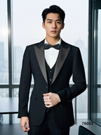 Three-Piece Black Tuxedo with Satin Lapels | Tailored Formal Groom Suit