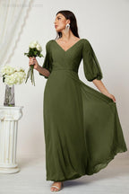 Numbersea  Formal Prom Gown Women V-Neck Chiffon Bridesmaid Dresses Long Bishop Sleeve Party Dress 2807