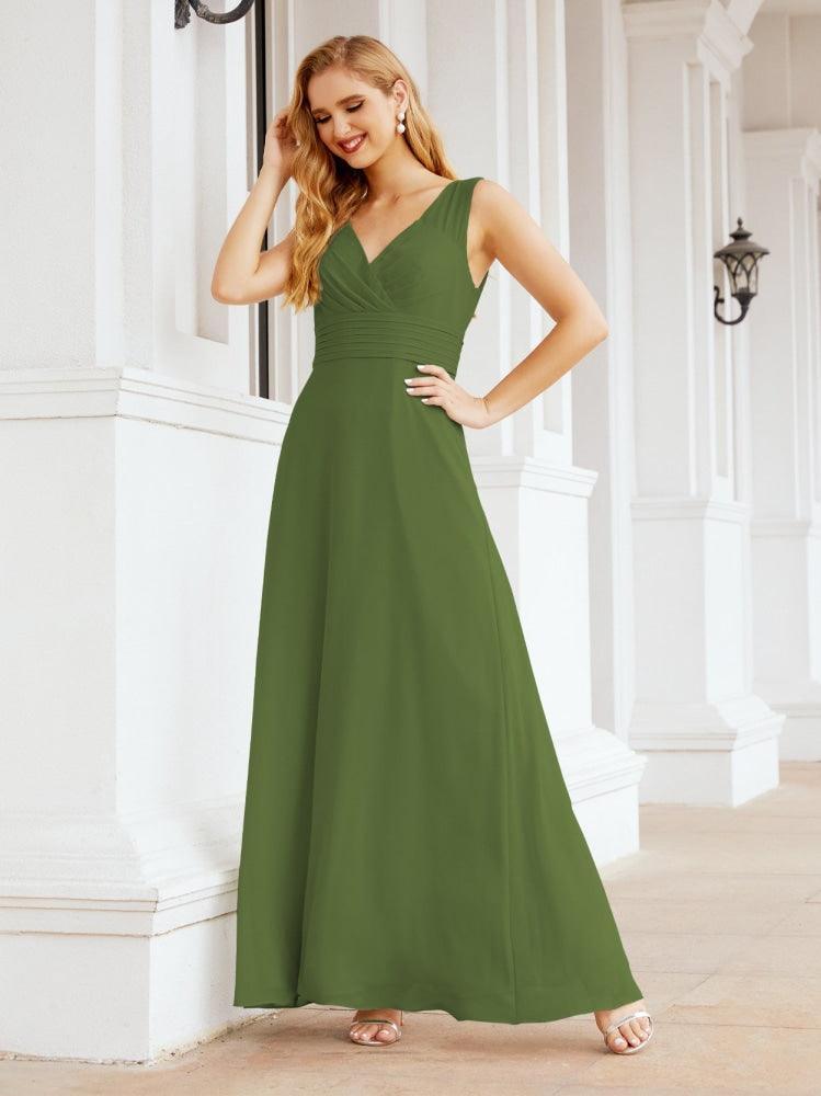 Formal Prom Gown Elegant V-Neck Sleeveless Bridesmaid Dresses for Wedding Party 28037