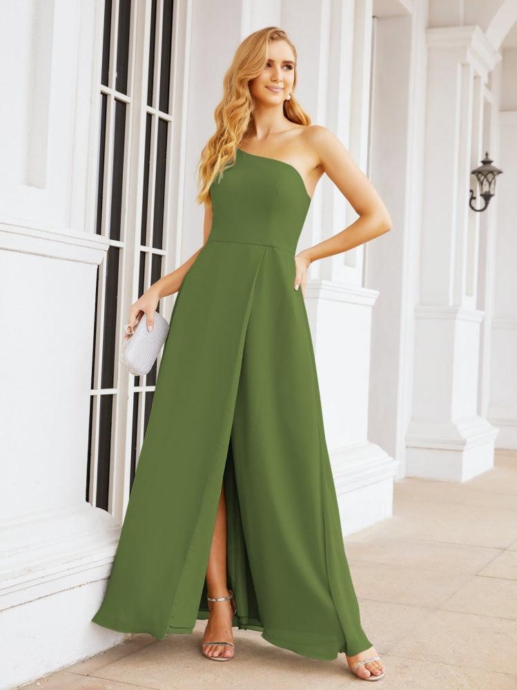 Numbersea Women's One Shoulder Formal Prom Gowns for Mother of The Bride Side Slit Bridesmaid Dresses 28052