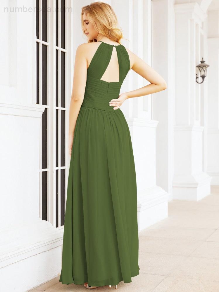 Numbersea Sleeveless Bridesmaid Dresses Long Prom Gown Zipper with Keyhole Back 28056