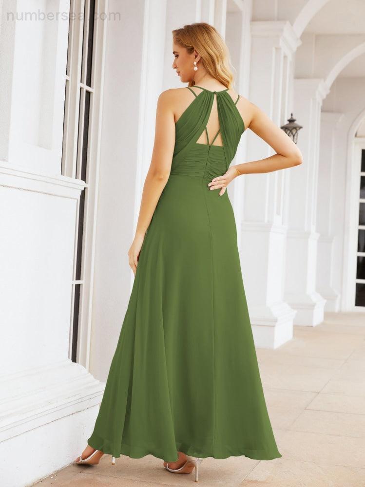 Numbersea Double Spaghetti Straps Bridesmaid Dresses for Women Long Formal Party Dress Side Split 28051