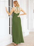 Numbersea Spaghetti Strap Bridesmaid Dresses V-Neck Long A-Line Formal Prom Gowns 28063