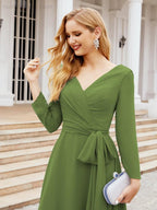 Bridesmaid Dress V-Back Waist Belt Mother of the Bride Wedding Guest 28031
