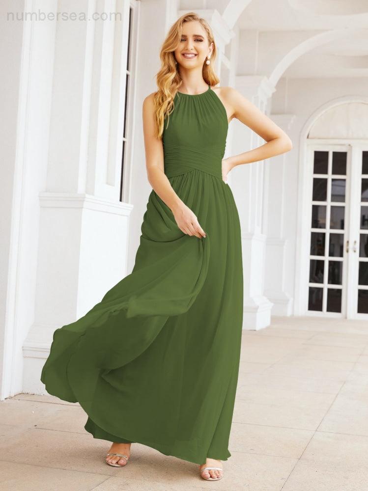 Numbersea Sleeveless Bridesmaid Dresses Long Prom Gown Zipper with Keyhole Back 28056