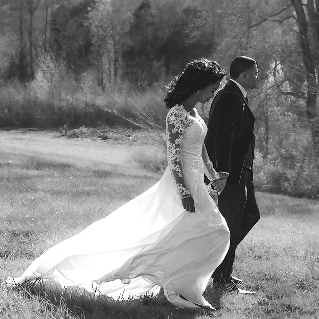 A-Line Long Sleeve Lace Wedding Dress with Corset Back - view 8