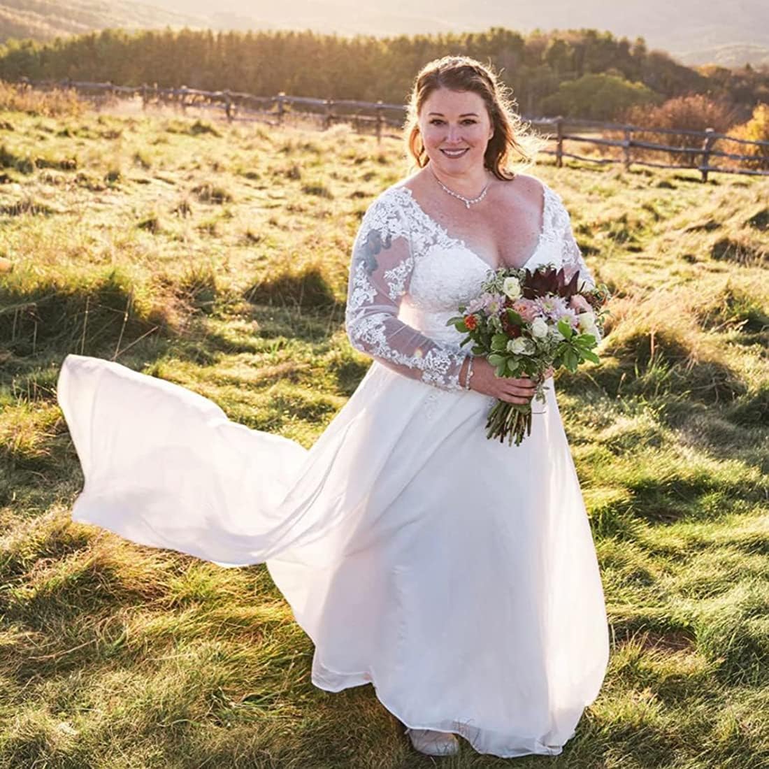 A-Line Long Sleeve Lace Wedding Dress with Corset Back - view 5