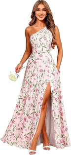 Floral Flower one shoulder chiffon formal dress main color view