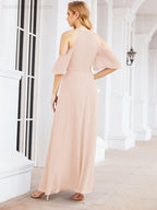 Numbersea Cold Shoulder Bridesmaid Dresses A-Line Long Formal Evening Gowns 28074