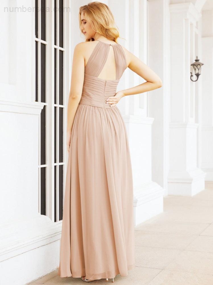 Numbersea Sleeveless Bridesmaid Dresses Long Prom Gown Zipper with Keyhole Back 28056