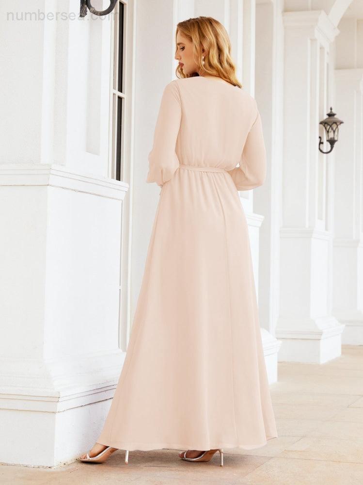 Numbersea Women's Chiffon Bridesmaid Dress A line Long Sleeves Formal Evening Prom Gown for Wedding Guest 28032
