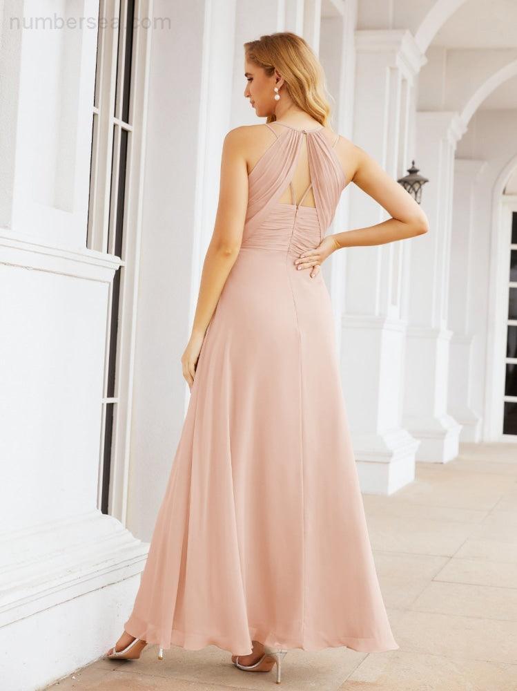 Numbersea Double Spaghetti Straps Bridesmaid Dresses for Women Long Formal Party Dress Side Split 28051