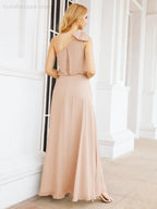 Numbersea Chiffon Ruffled One Shoulder Sleeveless Long Bride Dresses A-line Formal Evening Gown Side Split 28057