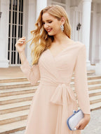 Bridesmaid Dress V-Back Waist Belt Mother of the Bride Wedding Guest 28031