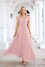Ladies Chiffon V Neck Sleeveless Floor Length Bridesmaid Evening Dress Wedding Party Evening Dress 28126