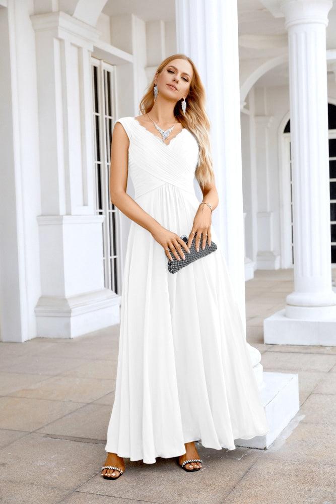 Ladies Chiffon V Neck Sleeveless Floor Length Bridesmaid Evening Dress Wedding Party Evening Dress 28126