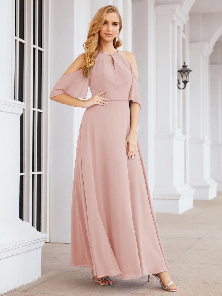 Numbersea Cold Shoulder Bridesmaid Dresses A-Line Long Formal Evening Gowns 28074