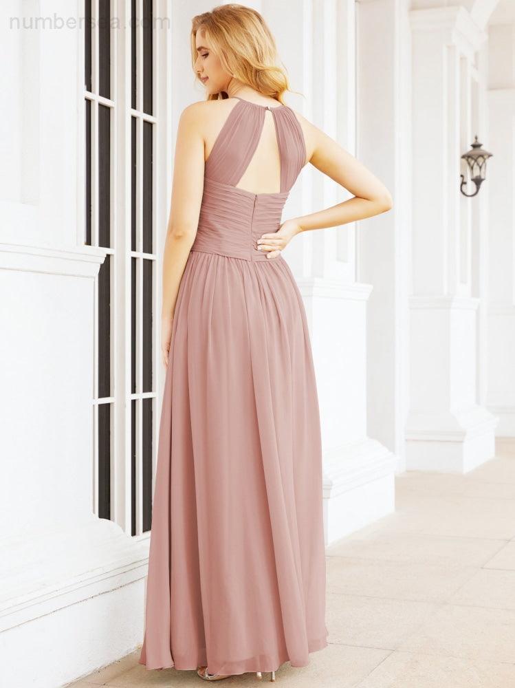 Numbersea Sleeveless Bridesmaid Dresses Long Prom Gown Zipper with Keyhole Back 28056