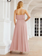 Numbersea  Halter Long Bridesmaid Dresses Formal A line Juniors Dress 28029