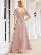 Numbersea Formal Prom Gowns for Mother of The Bride Short Sleeves Bridesmaid Dress 28049