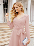 Bridesmaid Dress V-Back Waist Belt Mother of the Bride Wedding Guest 28031