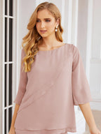 Numbersea Elegant 2 Piece Mother of The Bride Dress Plus Size Pant Suits Ruffle Layers Sliver Housecoat 28064