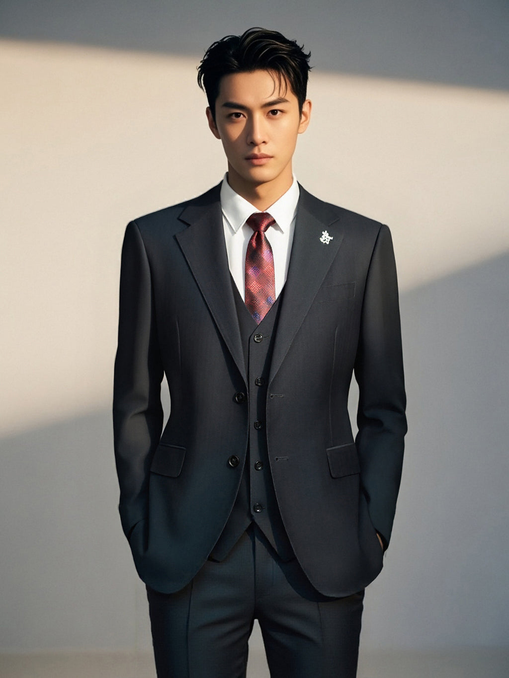 Diberon Men's Wedding Dress Business Formal Three-piece Slim Groomsman Groom Wedding Dress