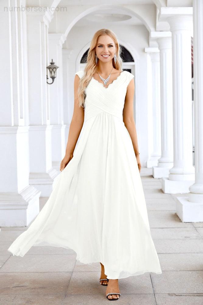 Ladies Chiffon V Neck Sleeveless Floor Length Bridesmaid Evening Dress Wedding Party Evening Dress 28126