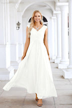 Ladies Chiffon V Neck Sleeveless Floor Length Bridesmaid Evening Dress Wedding Party Evening Dress 28126