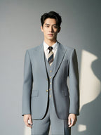 Three-Piece Light Grey Wool Suit | Tailored Formal Groom & Business Suit