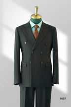 Double-Breasted Charcoal Pinstripe Wool Suit | Tailored Formal Groom & Business Suit