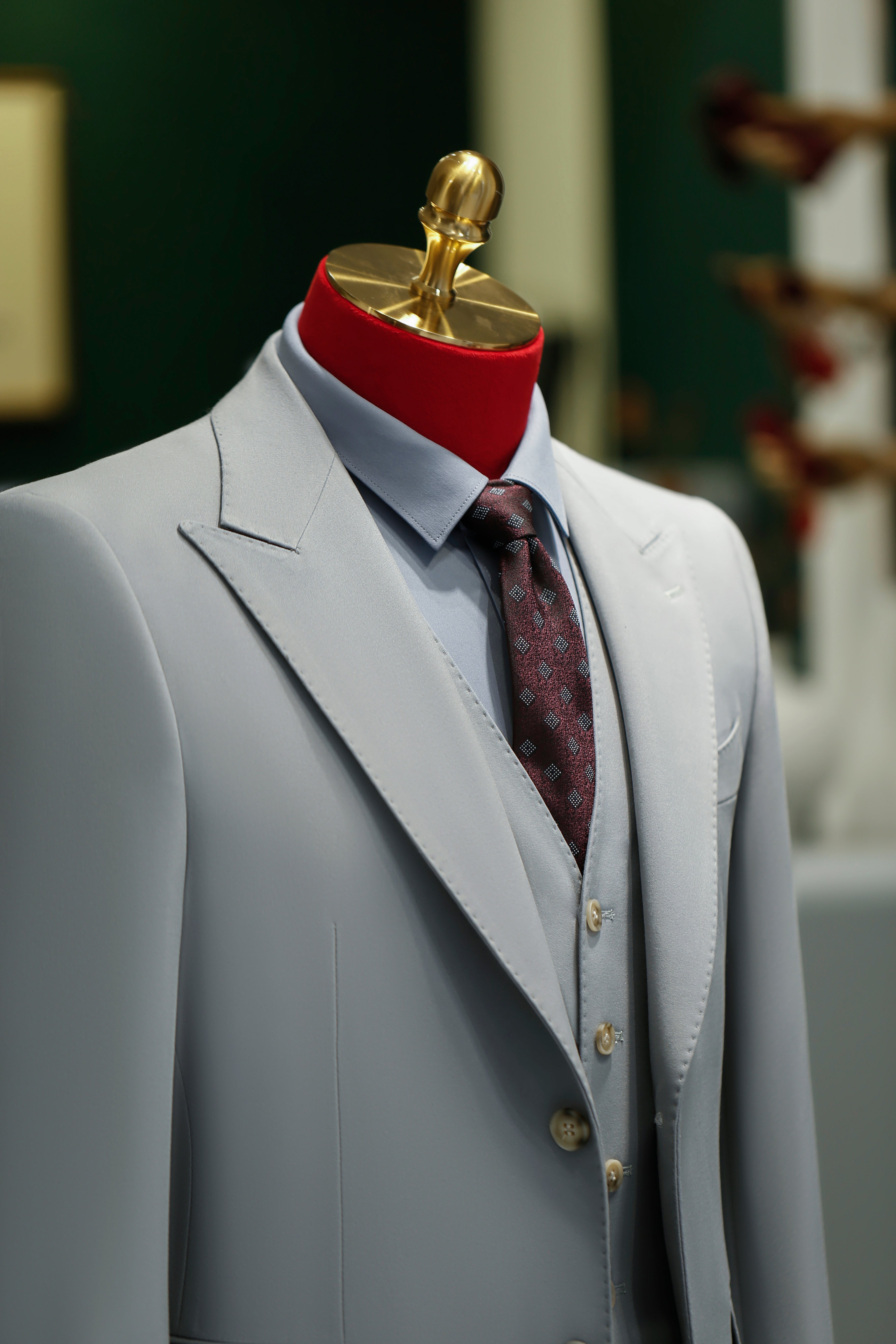 Three-Piece Light Grey Wool Suit | Tailored Formal Groom & Business Suit