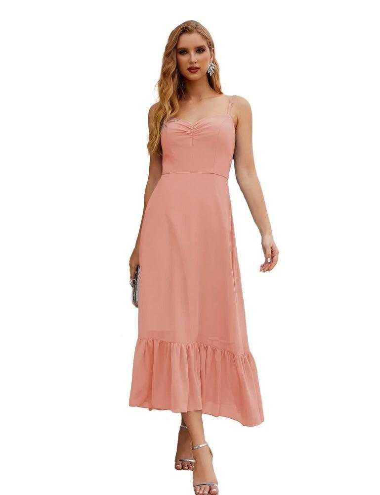 Numbersea  Spaghetti Strap Chiffon Bridesmaid Dress Ankle Length Formal A Line Cocktail Party Homecoming Dress for Juniors  SEA28028