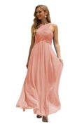 Numbersea Women Halter Chiffon Bridesmaid Dress A-line Long Formal Prom Gown SEA28015