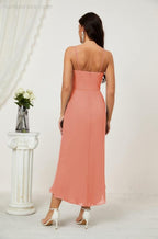 Numbersea Spaghetti Chiffon V Neck Bridesmaid Dress Mid-Length Slit Formal Prom Dress Homecoming Dress 2803