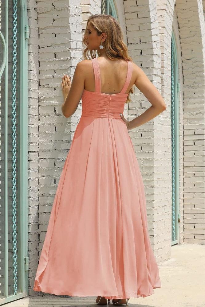 Numbersea Women Halter Chiffon Bridesmaid Dress A-line Long Formal Prom Gown SEA28015