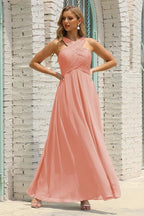 Numbersea Women Halter Chiffon Bridesmaid Dress A-line Long Formal Prom Gown SEA28015