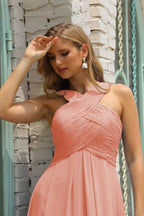 Numbersea Women Halter Chiffon Bridesmaid Dress A-line Long Formal Prom Gown SEA28015
