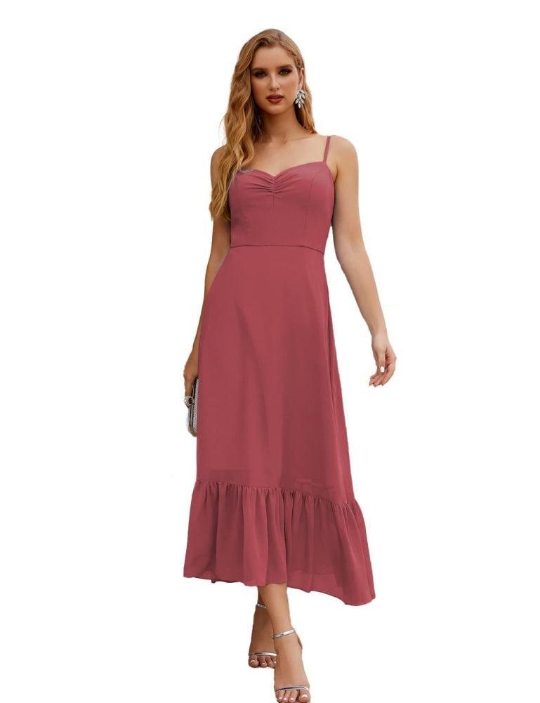 Numbersea  Spaghetti Strap Chiffon Bridesmaid Dress Ankle Length Formal A Line Cocktail Party Homecoming Dress for Juniors  SEA28028