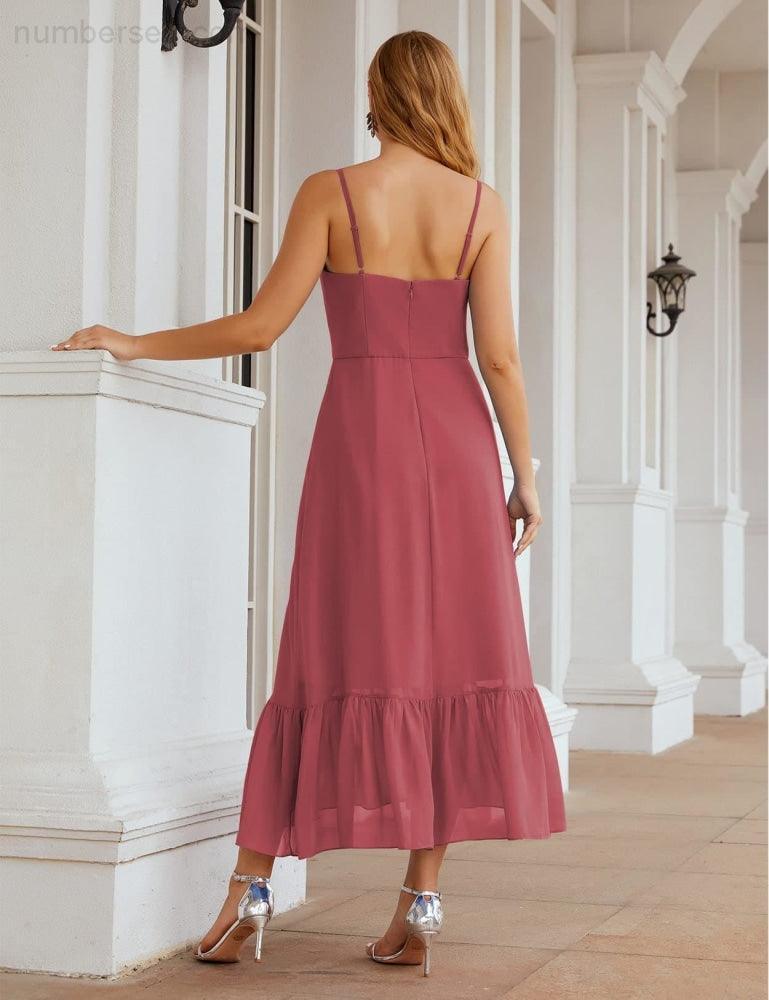 Numbersea  Spaghetti Strap Chiffon Bridesmaid Dress Ankle Length Formal A Line Cocktail Party Homecoming Dress for Juniors  SEA28028