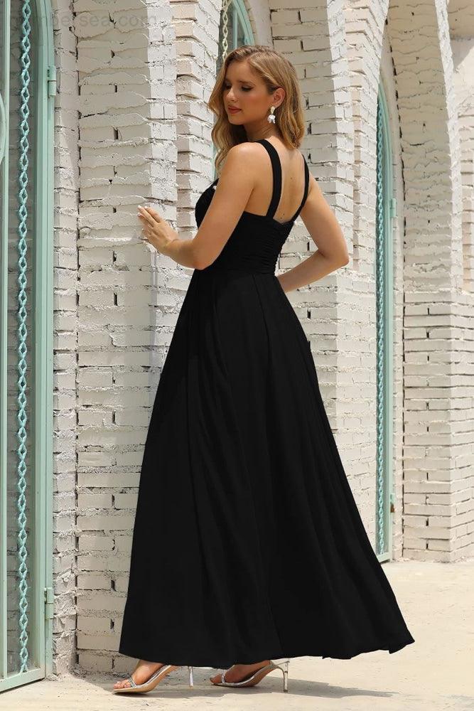 Numbersea Women Halter Chiffon Bridesmaid Dress A-line Long Formal Prom Gown SEA28015