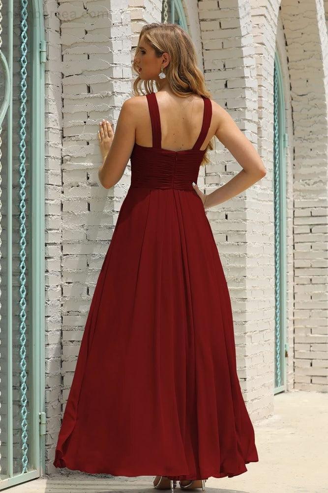 Numbersea Women Halter Chiffon Bridesmaid Dress A-line Long Formal Prom Gown SEA28015