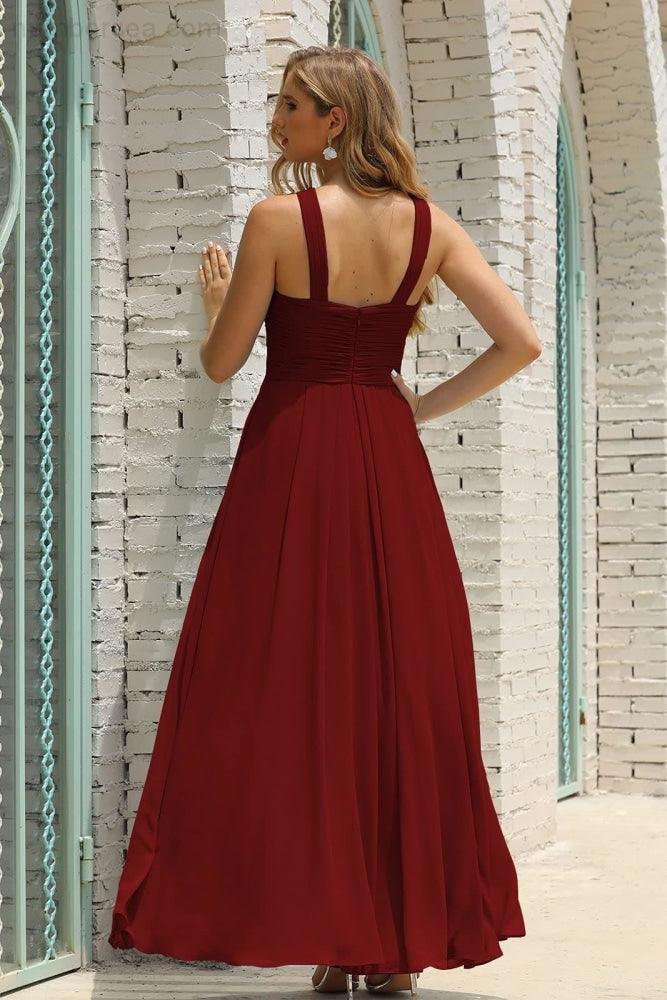 Numbersea Women Halter Chiffon Bridesmaid Dress A-line Long Formal Prom Gown SEA28015
