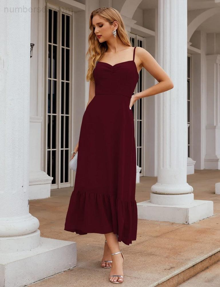 Numbersea  Spaghetti Strap Chiffon Bridesmaid Dress Ankle Length Formal A Line Cocktail Party Homecoming Dress for Juniors  SEA28028