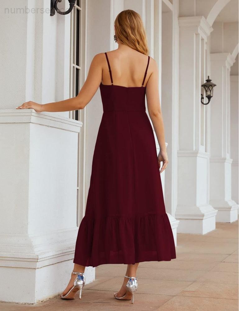 Numbersea  Spaghetti Strap Chiffon Bridesmaid Dress Ankle Length Formal A Line Cocktail Party Homecoming Dress for Juniors  SEA28028